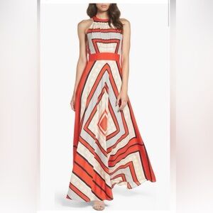 Eliza J Orange and Cream Geometric Maxi Dress